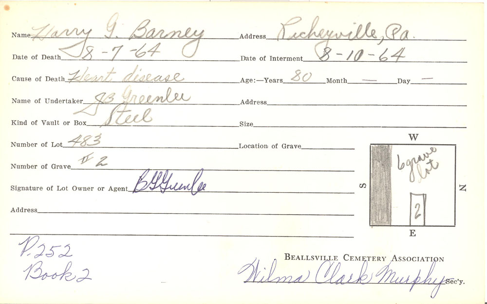 Gregory Harry Barney burial card